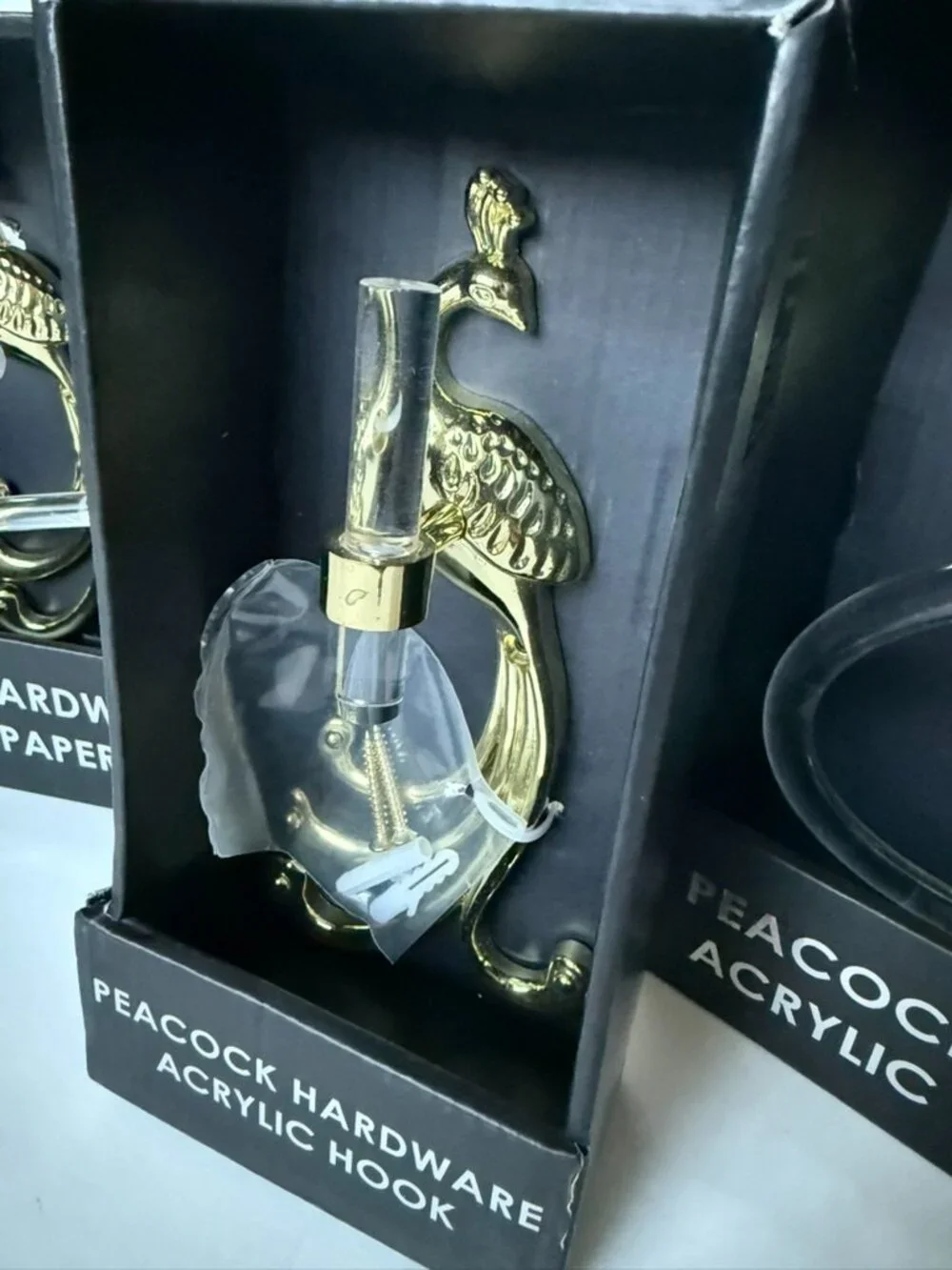 Peacock Hardware Acrylic Bathroom Set Towel Ring Hook Toilet Paper Holder NEW